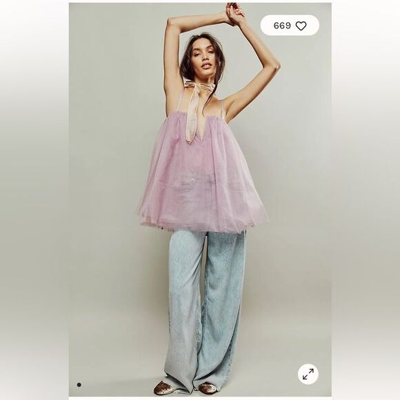 Free People Let’s Talk Tutu Bodysuit Dress Lite Pink / Lavender Hue size Medium - Picture 2 of 9